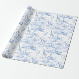 Papel De Presente Safari Animais Toile de Jouy Dusty Blue