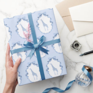 Papel De Presente Safari Animais Toile de Jouy Dusty Blue