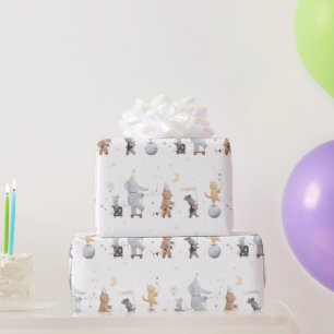 Papel De Presente Safari Circense de Aquarela Fofo Animais Boho