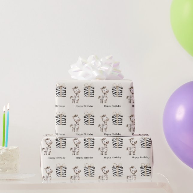 Papel De Presente Safari Zebra Birthday (Presentes para festas)