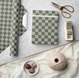 Papel De Presente Sage Dark Green Checker Checkerboard Checkered