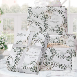 Papel De Presente Sage Eucalyptus Wedding Add Names & Congratulation