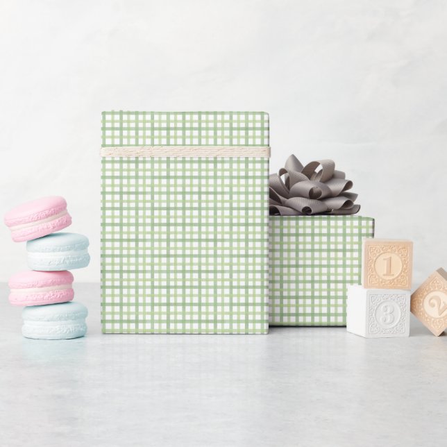 Papel De Presente Sage Gingham Baby Shower Wrapping Paper (Chá de bebê)