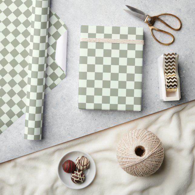 Papel De Presente Sage Green Checker Checkerboard Checkered Retro (Artesanato)