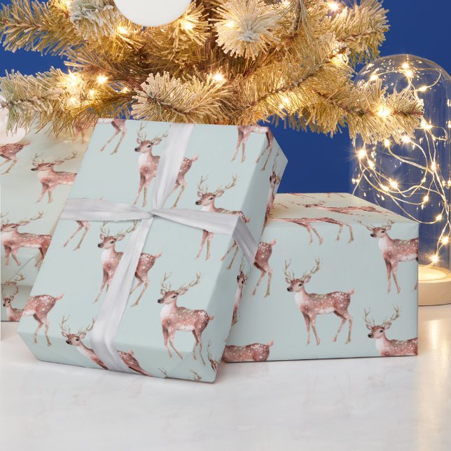 Papel De Presente Sage Green Christmas Deer (Feriados)
