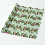 Papel De Presente Sage Green Christmas Mistletoe Pattern<br><div class="desc">Este papel de embrulho com folhas verdes e bagas vermelhas de amora é excelente para fazer seus presentes de Natal parecerem especiais. A cor de fundo pode ser alterada,  basta clicar em "Editar usando a ferramenta design".</div>