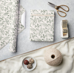 Papel De Presente Sage Green Deixa Um Padrão De Arte Floral Sobre Iv