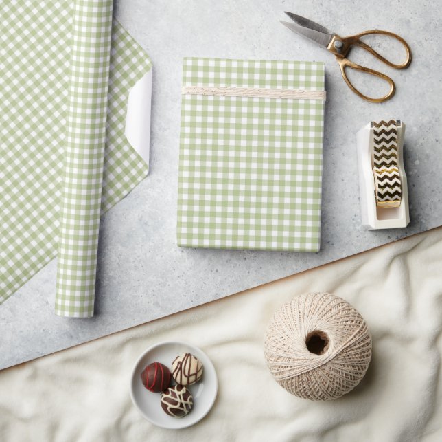 Papel De Presente Sage Green e White Gingham (Artesanato)