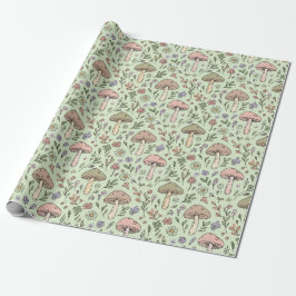 Papel De Presente Sage Green Earthy Mushroom Seamless Pattern