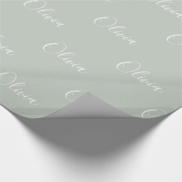 Papel De Presente Sage Green Girly Elegant Name Personalizado