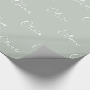 Papel De Presente Sage Green Girly Elegant Name Personalizado