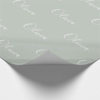 Papel De Presente Sage Green Girly Elegant Name Personalizado