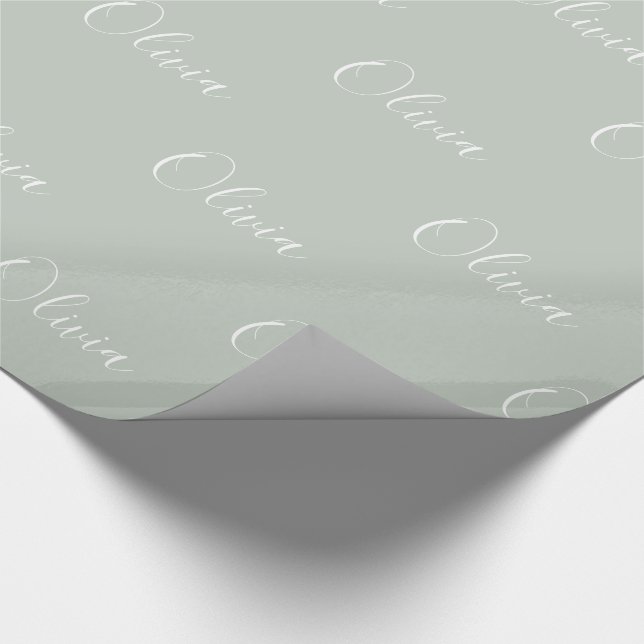 Papel De Presente Sage Green Girly Elegant Name Personalizado (Ponta)