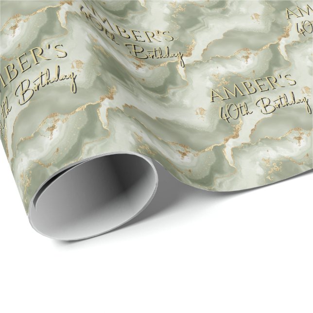Papel De Presente Sage Green Gold Abstract Marble Design (Ponta do rolo)