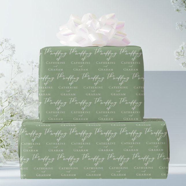 Papel De Presente Sage Green Typografia Personalizada Casamento (Criador carregado)