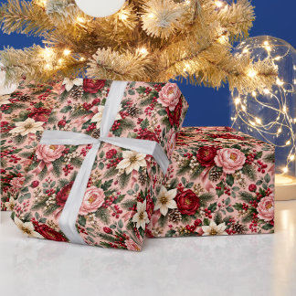 Papel De Presente Sage Peônia Rosa Rosa Natal Floral