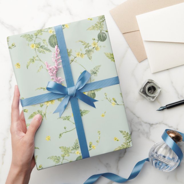 Papel De Presente Sage Suave Mini Melancia Aquarela Botânica (Presentear)