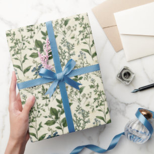 Papel De Presente Sage Verde Cottagecore Botânico de Aniversário par