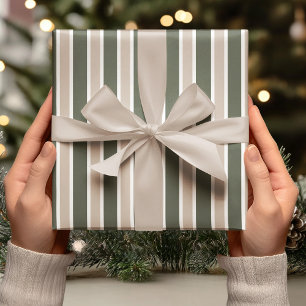Papel De Presente Sage Verde e Listra Bege