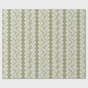 Papel De Presente Sage Verde Ikat, Faixa Escalonada em Creme