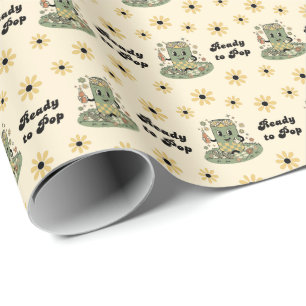 Papel De Presente Sage Verde Moderno Daisy Groovy Ela Está Pronta pa