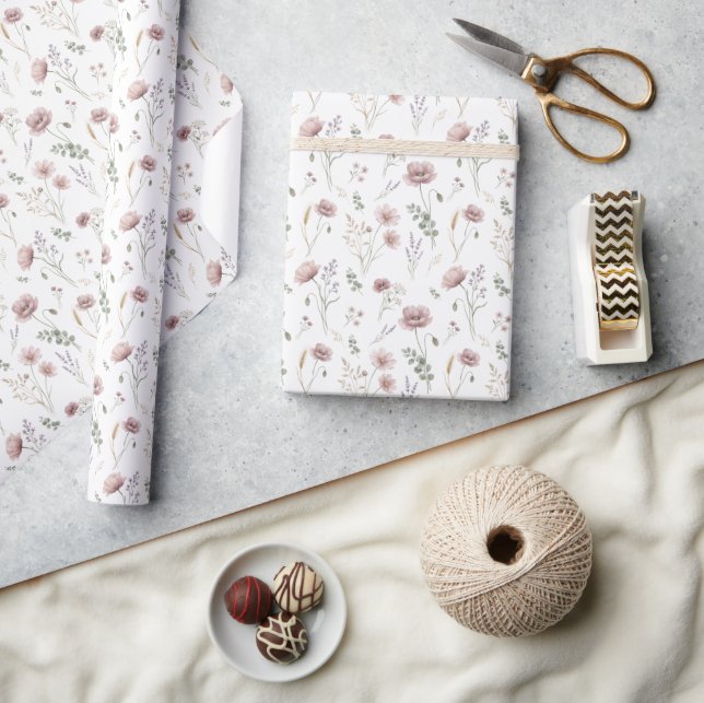 Papel De Presente Sage Verde Rosa Flor de Água Silvestre  (Artesanato)