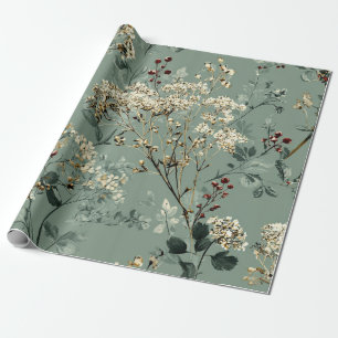 Papel De Presente Sage Verde Rústico Botânico Floral Ousado Vintage
