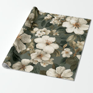 Papel De Presente Sage Verde Rústico Botânico Floral Ousado Vintage