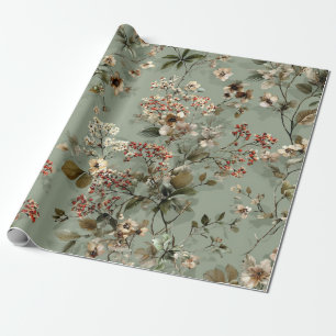 Papel De Presente Sage Verde Rústico Botânico Floral Ousado Vintage