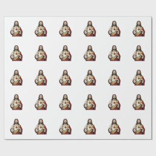 Papel De Presente Sagrado Coração Jesus Arte Vetorial de Gravura Vin