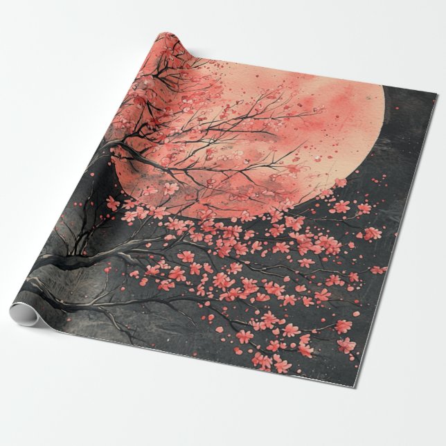 Papel De Presente Sakura Lua de Sangue Tinta Lavada (2) (Desenrolado)
