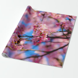 Papel De Presente Sakura Rosa E Céu Azul Incríveis