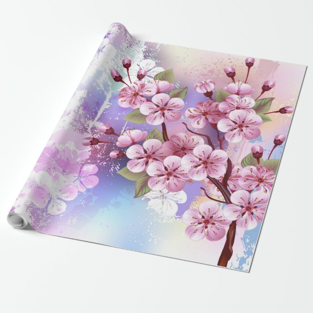 Papel De Presente Sakura rosa no fundo da pintura (Desenrolado)