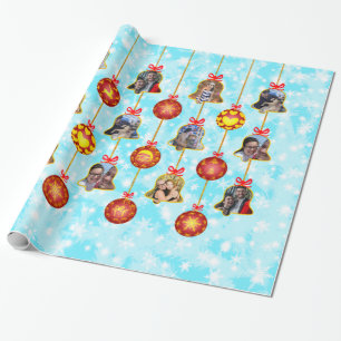 Papel De Presente Sala de Natal e Ornamentos de Bola 6 Fotos L-Azul