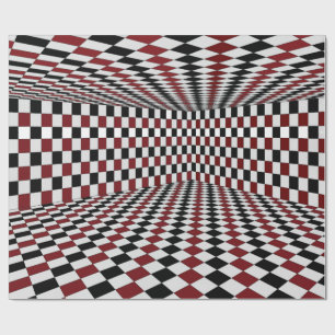 Papel De Presente Sala Xadrez Vermelha Branca e Preta Alto Contraste
