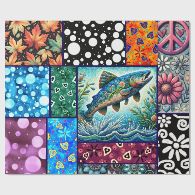 Papel De Presente Salmon Crazy Quilt Floral Whimsical Decoupage (Aberto)