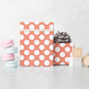 Papel De Presente Salmon Vermelho Laranja Branco Bolinhas