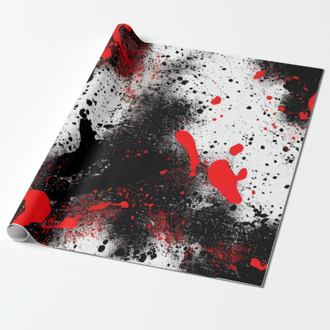 Papel De Presente Salpico Vermelho e Preto (Desenrolado)