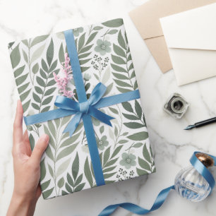 Papel De Presente Salsa e Samambaia de Hortelã com Flores