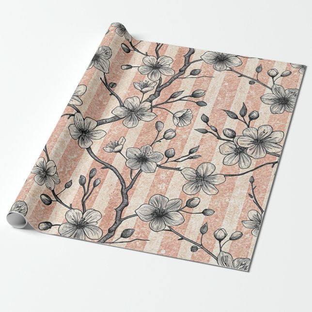 Papel De Presente Salsicha Elegante do Blossom - Rosa e Branco (Desenrolado)