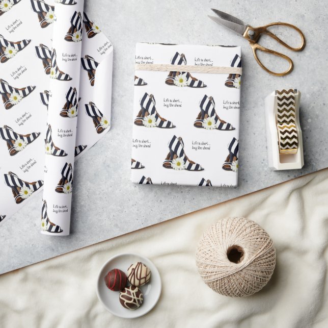 Papel De Presente saltos altos de moda com margarida (Artesanato)