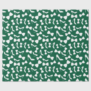 Papel De Presente Saltos Altos de Noivado, Laço Verde Escuro Seamles