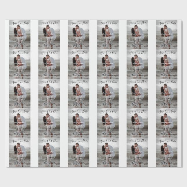 Papel De Presente Salvar data simples código QR mínimo detalhes de s (Aberto)