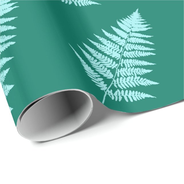 Papel De Presente Samambaia da Floresta 1, Turquesa e Água (Ponta do rolo)