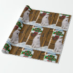 Papel De Presente Samoyed no Porch Christmas<br><div class="desc">Encerre todos os seus presentes este ano no nosso adorável jornal de Natal de arte Sammie!</div>