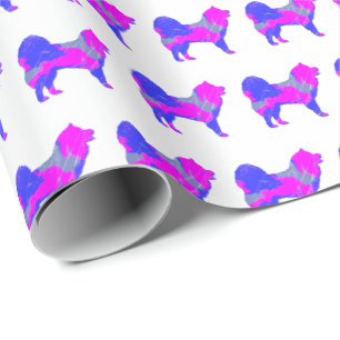 Papel De Presente Samoyed Sammy Dog Silhouette Rosa/Blue White Gift