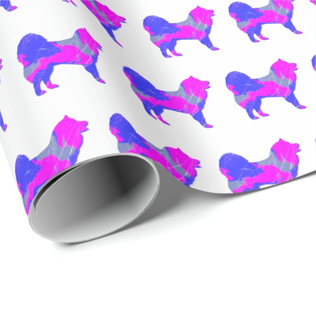 Papel De Presente Samoyed Sammy Dog Silhouette Rosa/Blue White Gift (Ponta do rolo)
