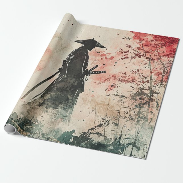 Papel De Presente Samurai Silencioso Floresta Carmesim (1) (Desenrolado)