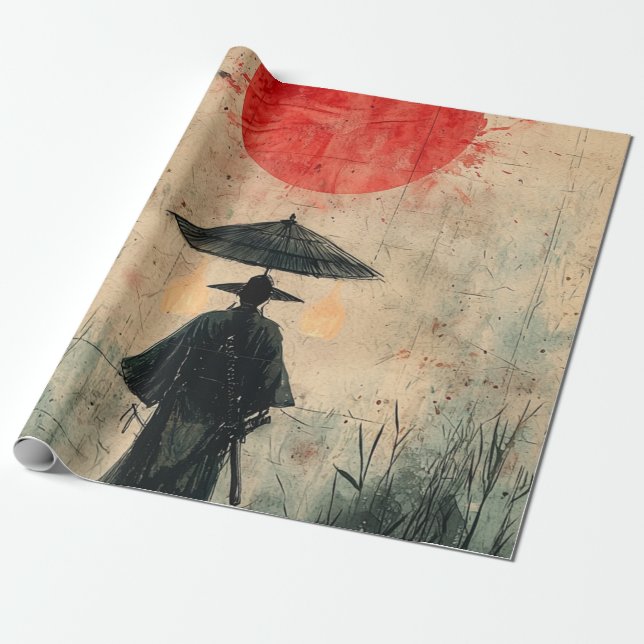 Papel De Presente Samurai Silencioso Floresta Carmesim (2) (Desenrolado)