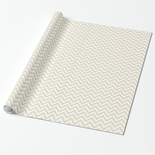 Papel De Presente Sand Beige and White Large Chevron Pattern V (Desenrolado)